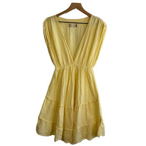 SEASPICE RESORT WEAR Double Gauze Mini Dress Coverup Yellow Large 100% Cotton